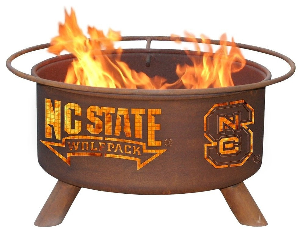 Customizable NCAA Logo Fire Pit, Rust Patina, North Carolina State