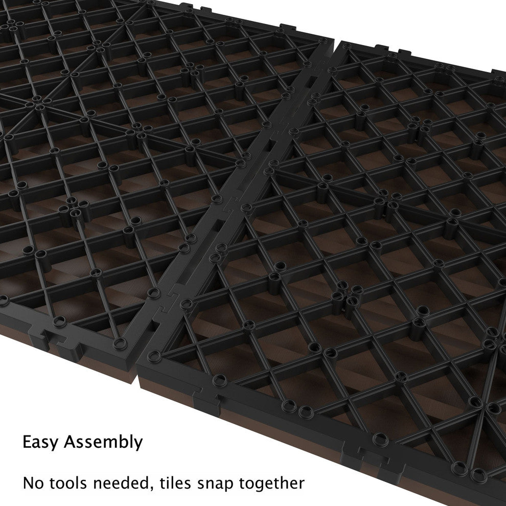 Pure Garden Set of 6 Interlocking Brown Slat Patio Tiles