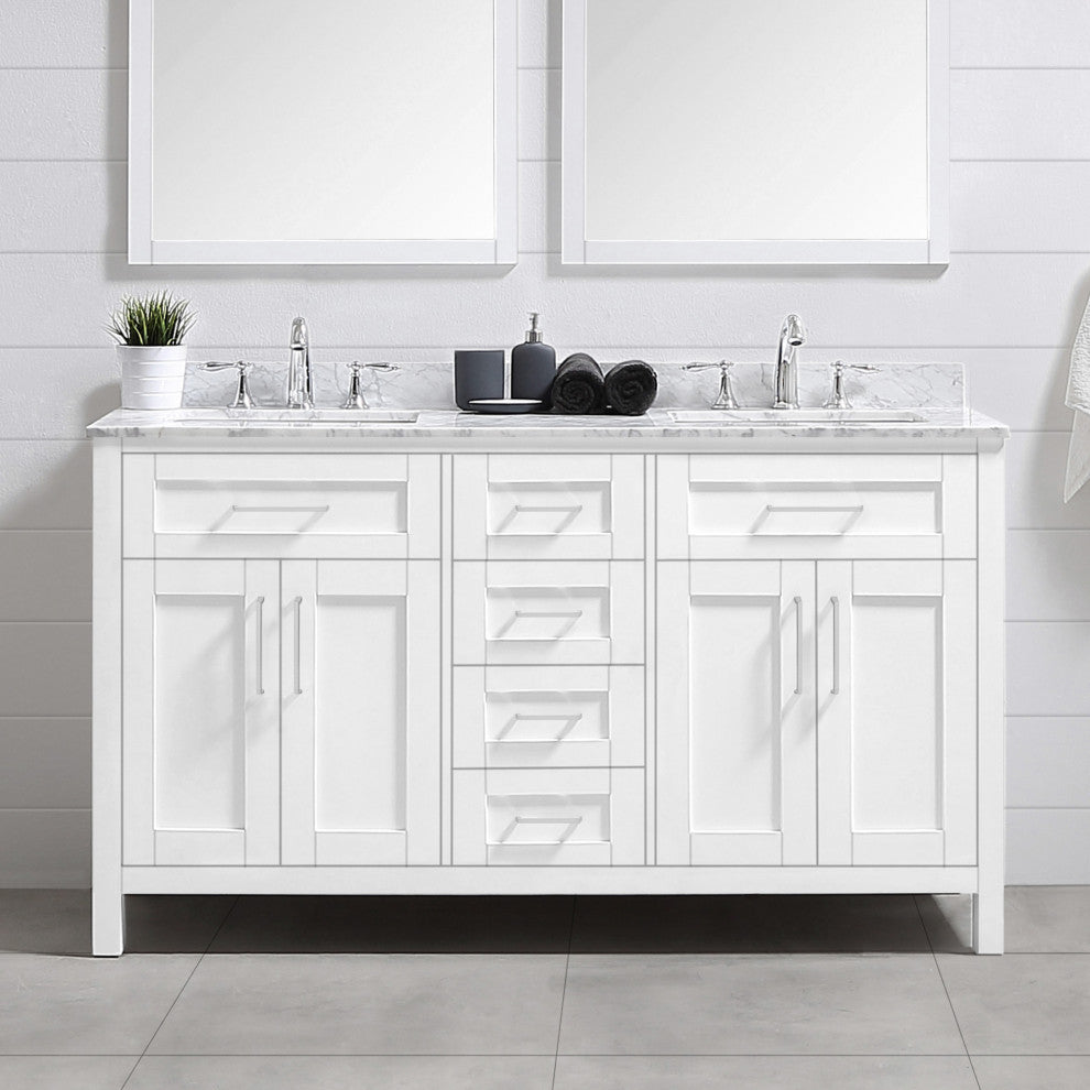 OVE Decors Tahoe Vanity, White With Carrara Marble Top, 60"