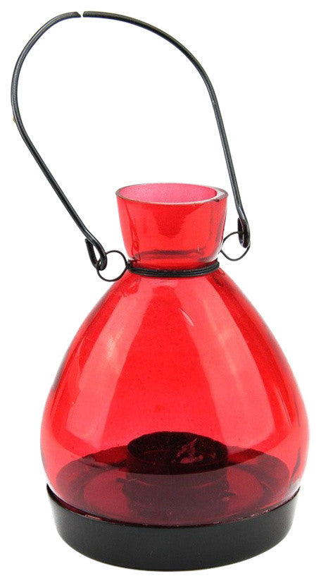 5" Transparent Glass Tapered Bottle Tea Light Candle Lantern Decoration, Red