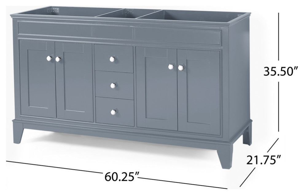 Gina Contemporary 60" Wood Bathroom Vanity, Counter Top Not Included, Gray