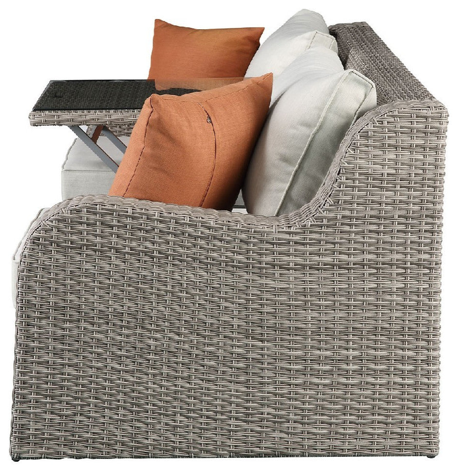 Benzara Metal Convertible Sofa With 2 Ottomans, Beige & Gray, 3-Piece Set