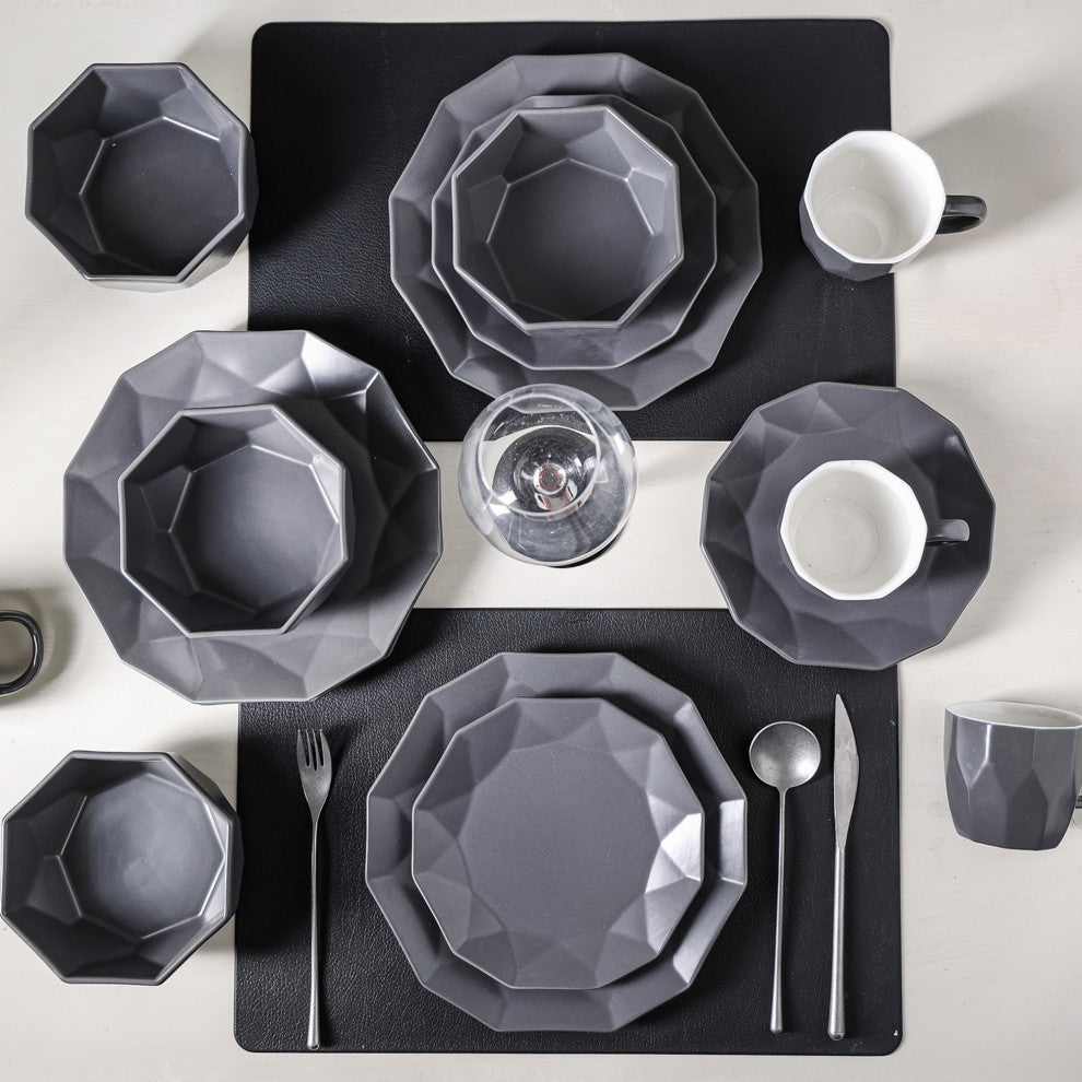 Stone Lain Jamie Porcelain 16 Piece Dinnerware Set, Grey