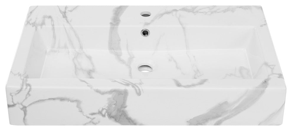 Voltaire Wide Rectangle Wall Hung Sink, White Marble