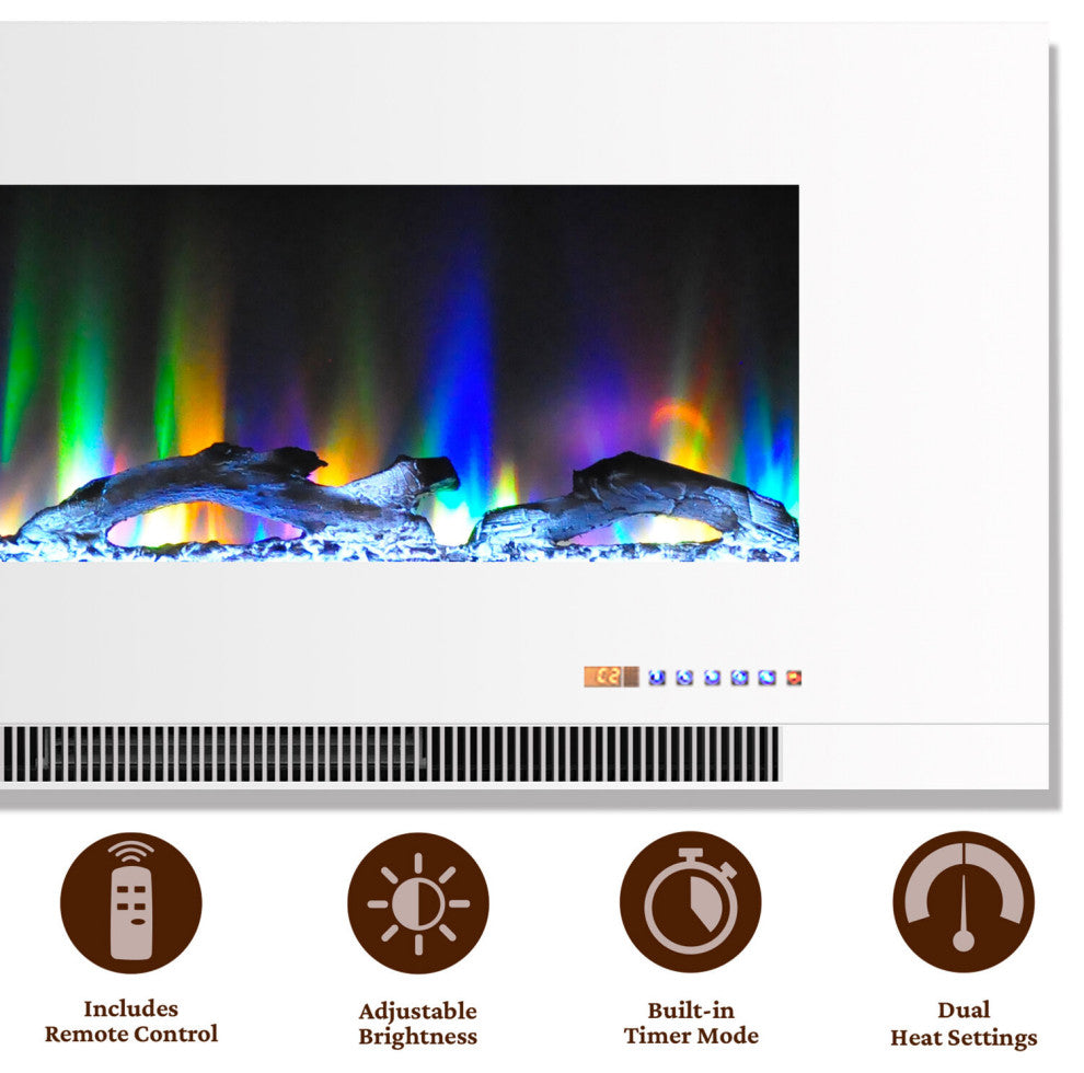 42" Wall-Mount Electric Fireplace, White