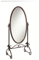 Benzara Oval Shaped Metal Cheval Mirror with Scrollwork Base, Brown and Clear