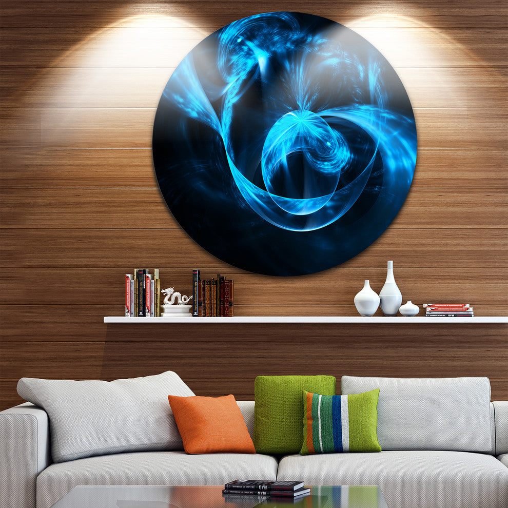 Fractal 3D Circled Blue Waves, Abstract Art Disc Metal Wall Art, 36"