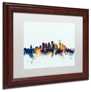 Michael Tompsett 'Edmonton Canada Skyline Blue' Matted Framed Art, 11x14