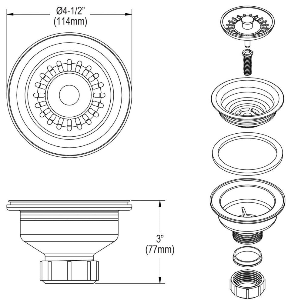 LKQS35JB Drain Fitting with Removable Basket Strainer and Stopper Jubilee