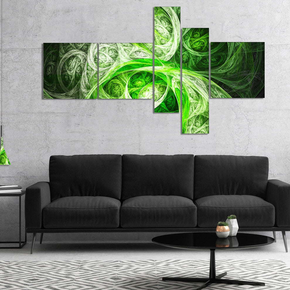 Mystic Green Fractal, Abstract Canvas Art Print, 60"x32", 5 panels