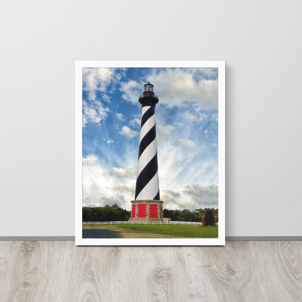 Cape Hatteras Lighthouse Coastal Landscape Framed Photo Paper Wall Art Prints, White, 16" X 20"