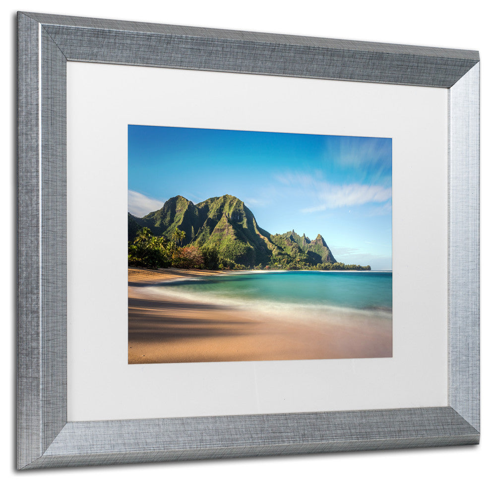 Pierre Leclerc 'Makua Beach Kauai' Matted Framed Art, Silver Frame, White, 20x16