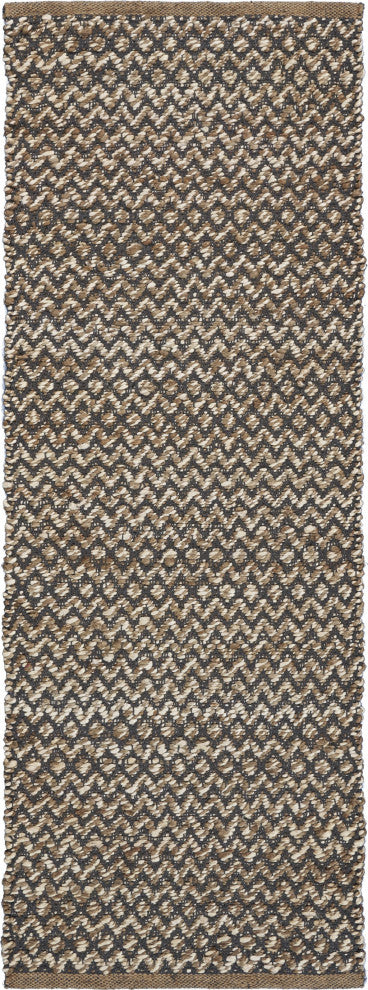6'' Natural and Gray Chevron Hand Woven Jute Runner Rug