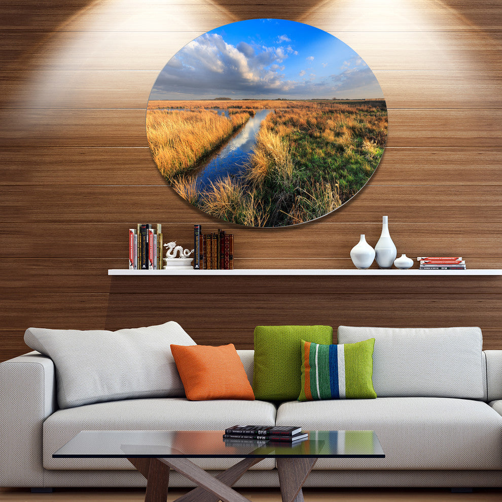 Beautiful Meadow With Blue Sky, Landscape Disc Metal Artwork, 11"