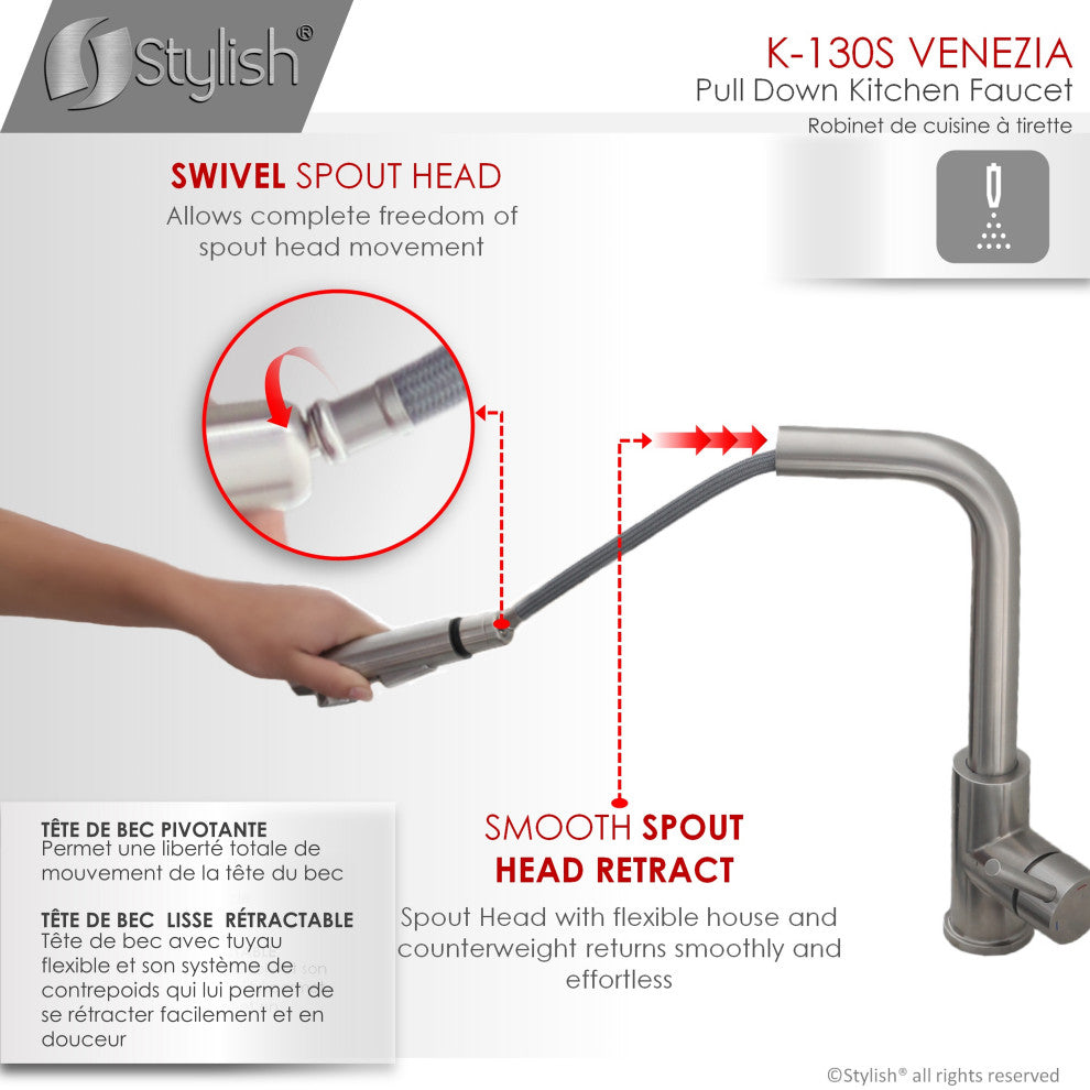 K130SK147S Single Handle Pull Down Kitchen Faucet With Cold Water Tap
