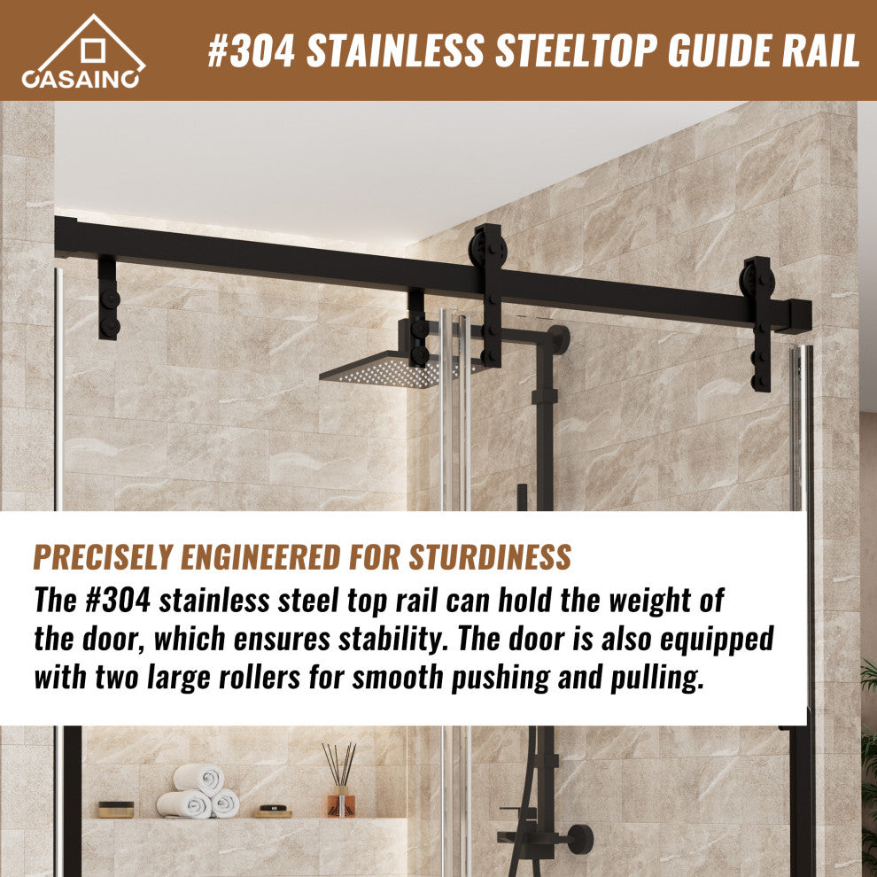 59-in to 60-in x 76-in Frameless Sliding Shower Door, Matte Black