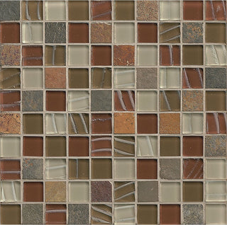 12"x12" Eclipse Glass/Stone Mosaic Tile, Ruby Silk