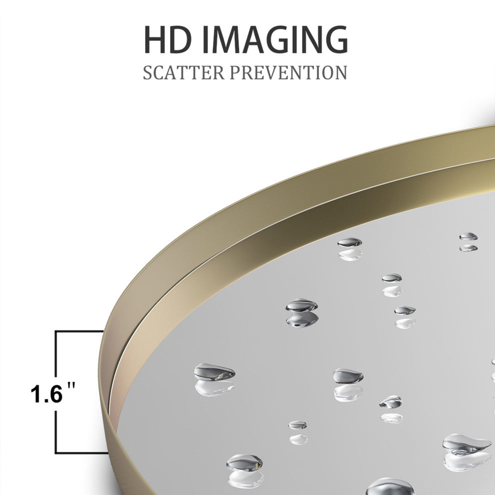 Round Framed Wall Mounted Bathroom Vanity Mirror, Gold, 32x32
