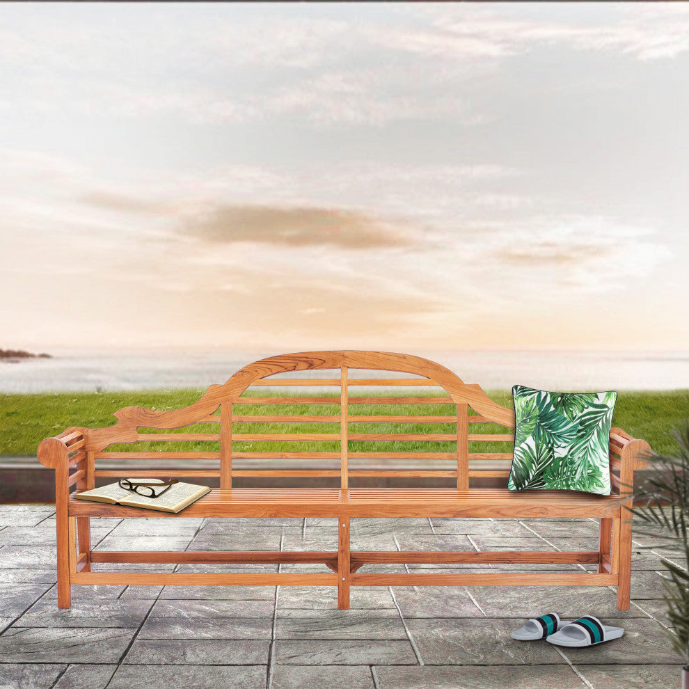 Teak Wood Lutyens Quadruple Outdoor Patio Bench, 8 Foot