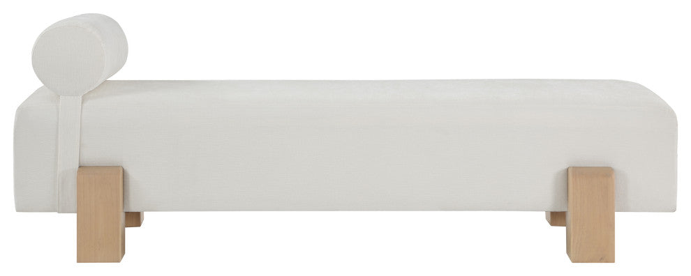 Edison Chenille Fabric Upholstered Bench, Cream, Natural Finish