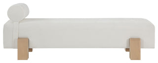 Edison Chenille Fabric Upholstered Bench, Cream, Natural Finish