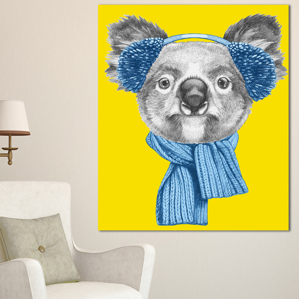 Koala with Scarf and Earmuffs, Animal Canvas Art Print, 30"x40"