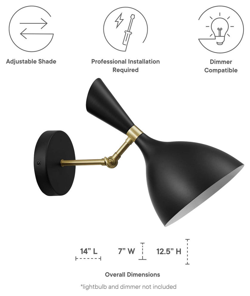 Sconce Wall Lamp Light Fixture, Black, Metal, Modern Cafe Bistro Hospitality