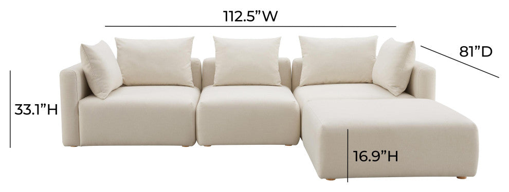 Hangover Cream Linen 4-Piece Modular Sectional - Cream