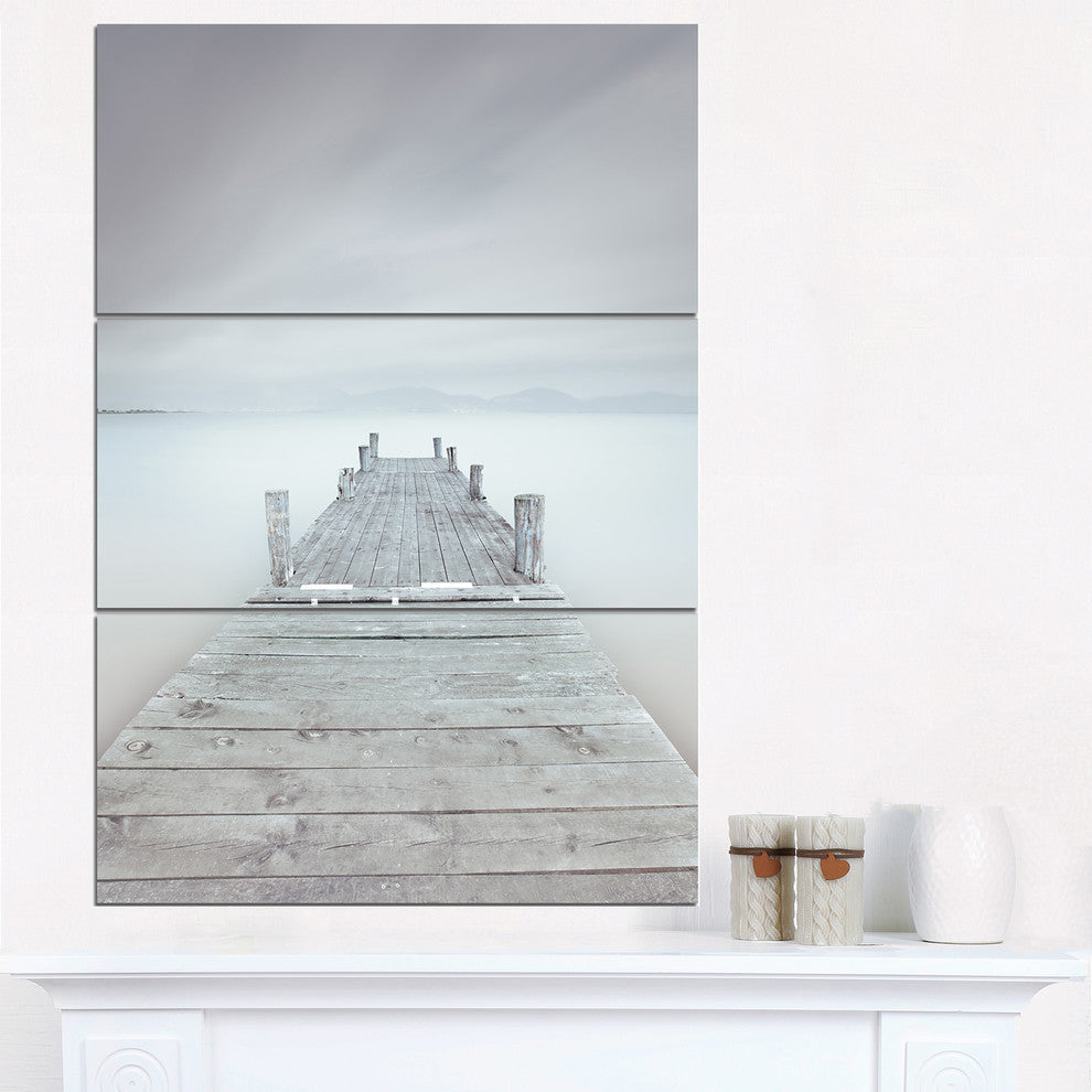 "Wooden Pier in Cloudy Mood" Photo Metal Wall Art, 3 Panels, 28"x36"