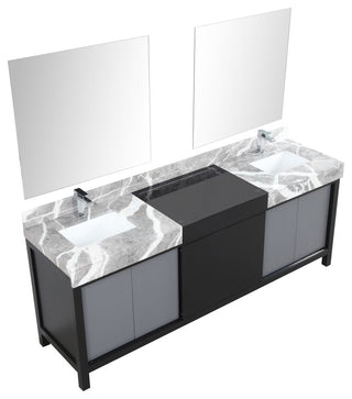 Zilara Black and Grey 84" Double Vanity Set, Monte Chrome Faucet Set