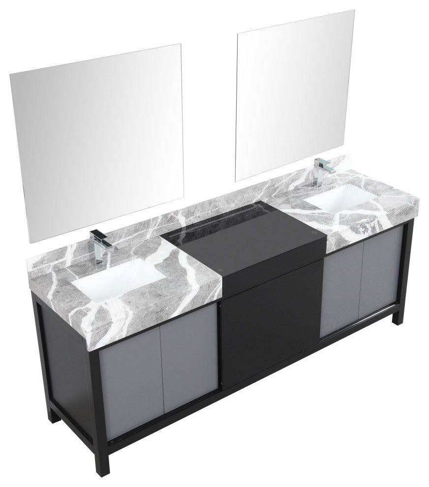 Zilara Black and Grey 84" Double Vanity Set, Monte Chrome Faucet Set