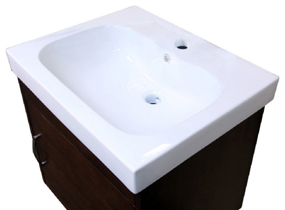 24.4" Single Wall Mount Style Sink Vanity-Wood- Walnut