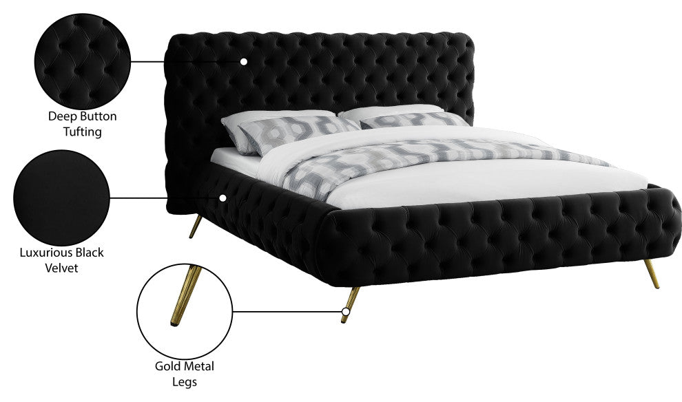 Delano Velvet Upholstered Bed, Black, King
