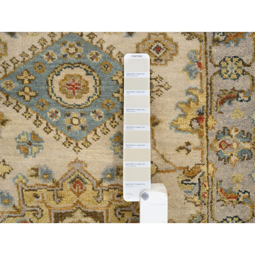 Ivory and Gray, Karajeh Design, Organic Wool Hand Knotted Mat Rug, 2'1"x3'0"