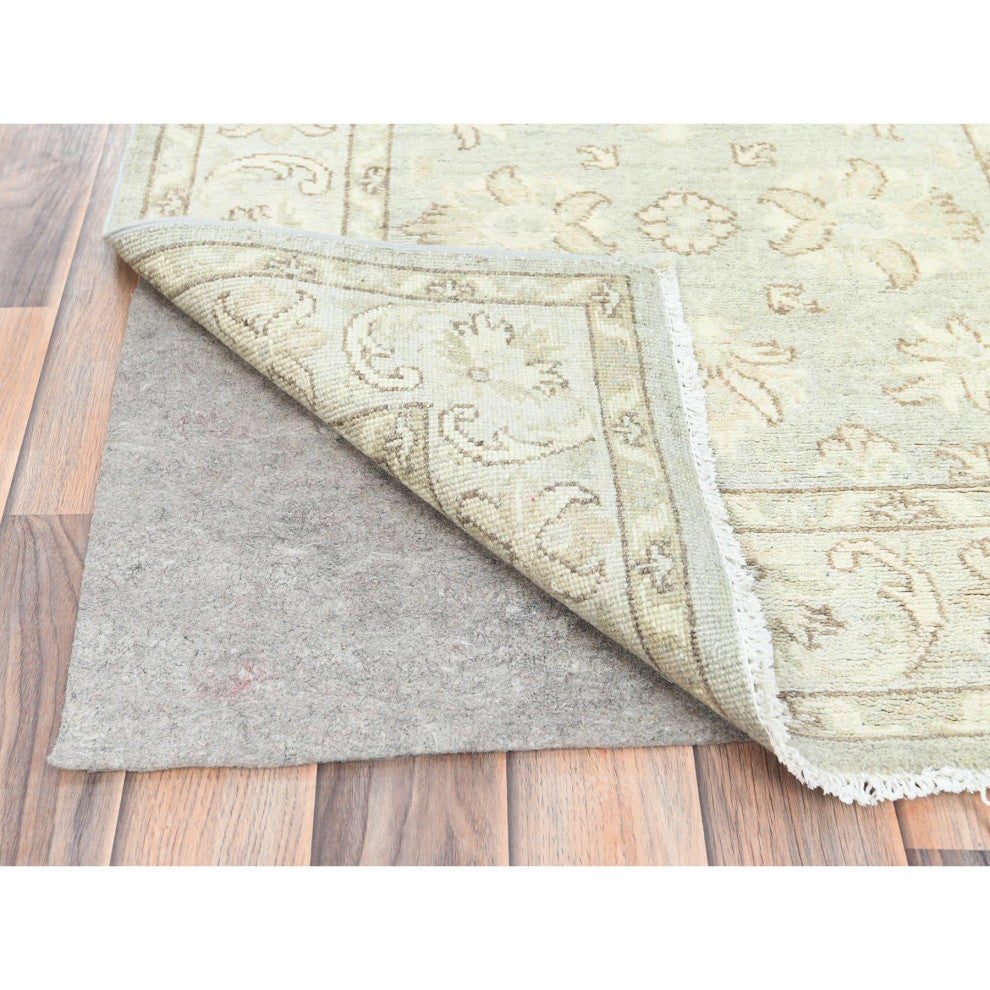 Ivory, Hand Knotted, Afghan Stone Washed Peshawar, Wool, Runner Rug, 2'9"x9'7"
