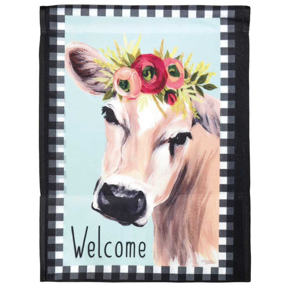Flag  Printed  Welcome Cow Floral Polyester Garden