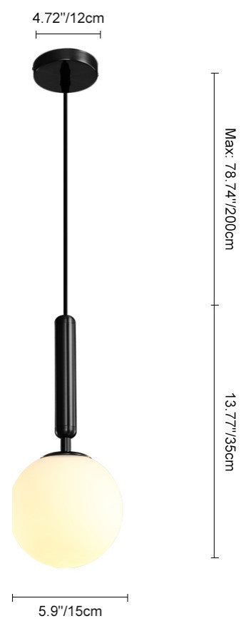 1 Light Glass Globe Pendant Light, Black