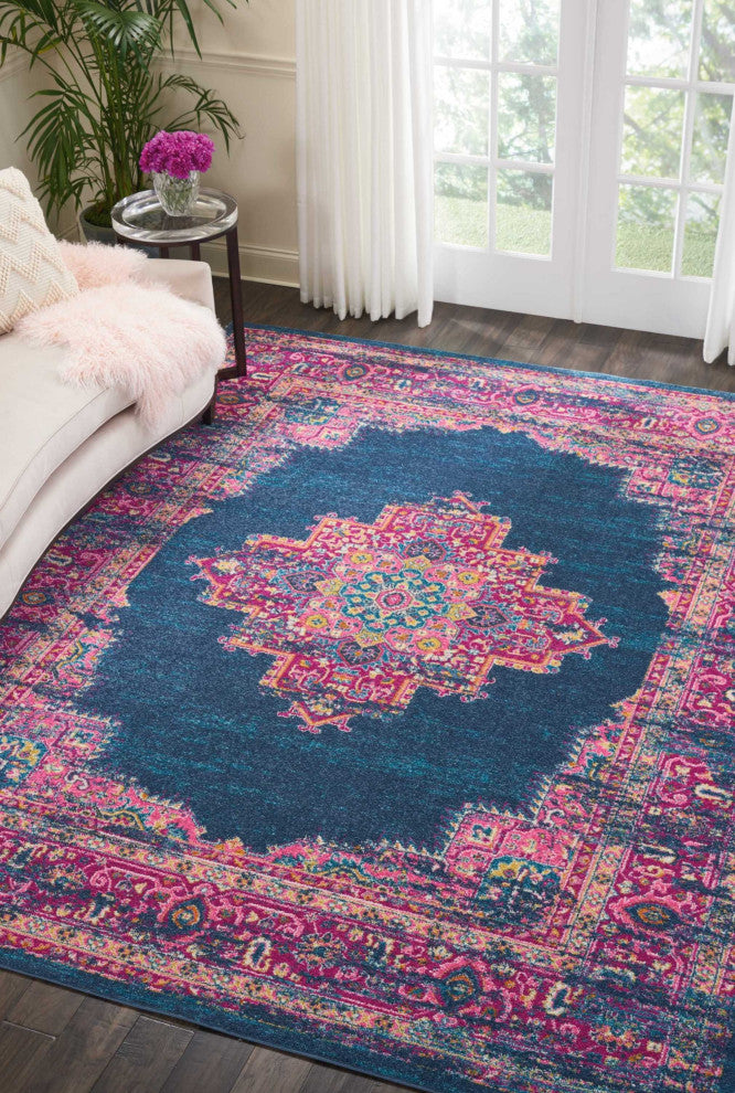 8 x 10 Blue and Pink Medallion Area Rug