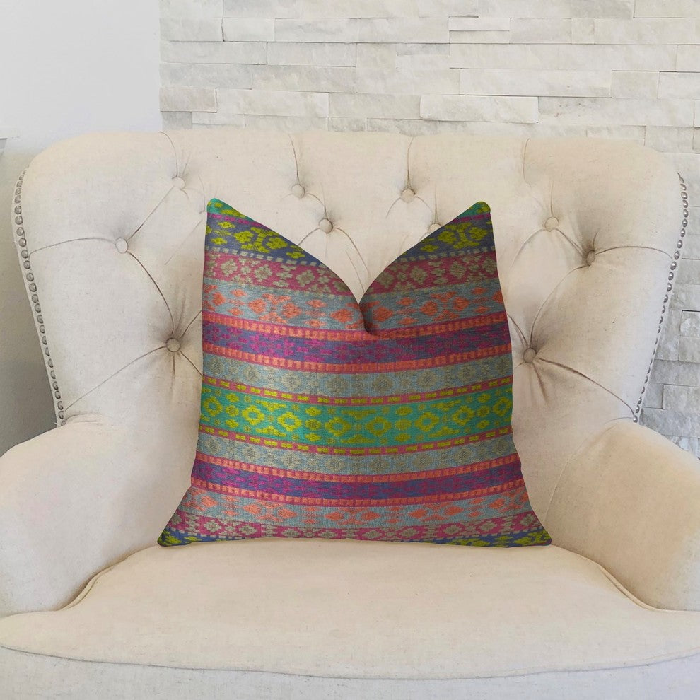 Avalanche Magenta Green and Blue Handmade Luxury Pillow, 18"x18"