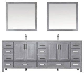 Jacques 84" Distressed Grey Double Sink Vanity with Quartz Top, With Faucet and