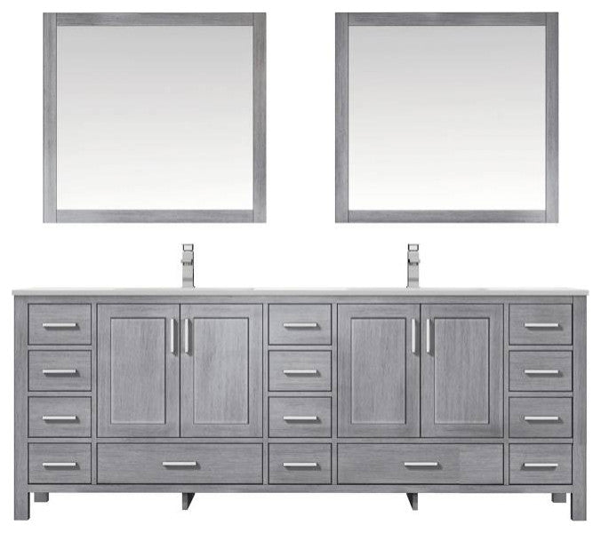 Jacques 84" Distressed Grey Double Sink Vanity with Quartz Top, With Faucet and