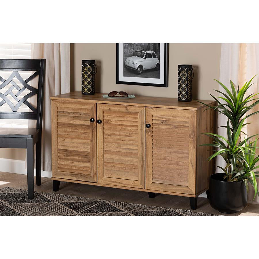 Coolidge Oak Brown Finished Wood 3-Door Shoe Storage Cabinet