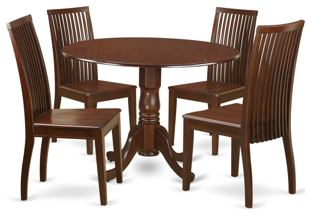 5 Pc Dublin Kitchen Set -Dining Table, 4 Wood Seat Chairs, Mahogany