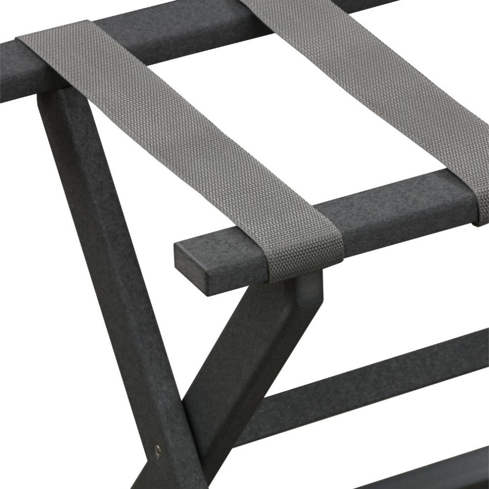 HomeRoots Earth Friendly Dark Gray Folding Luggage Rack With Gray Straps