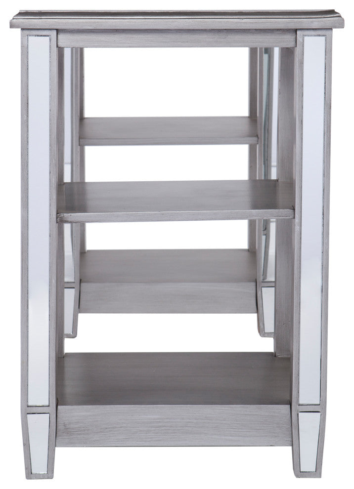 Beattie Mirrored Desk, Glam Style, Brushed Matte Silver With Mirror