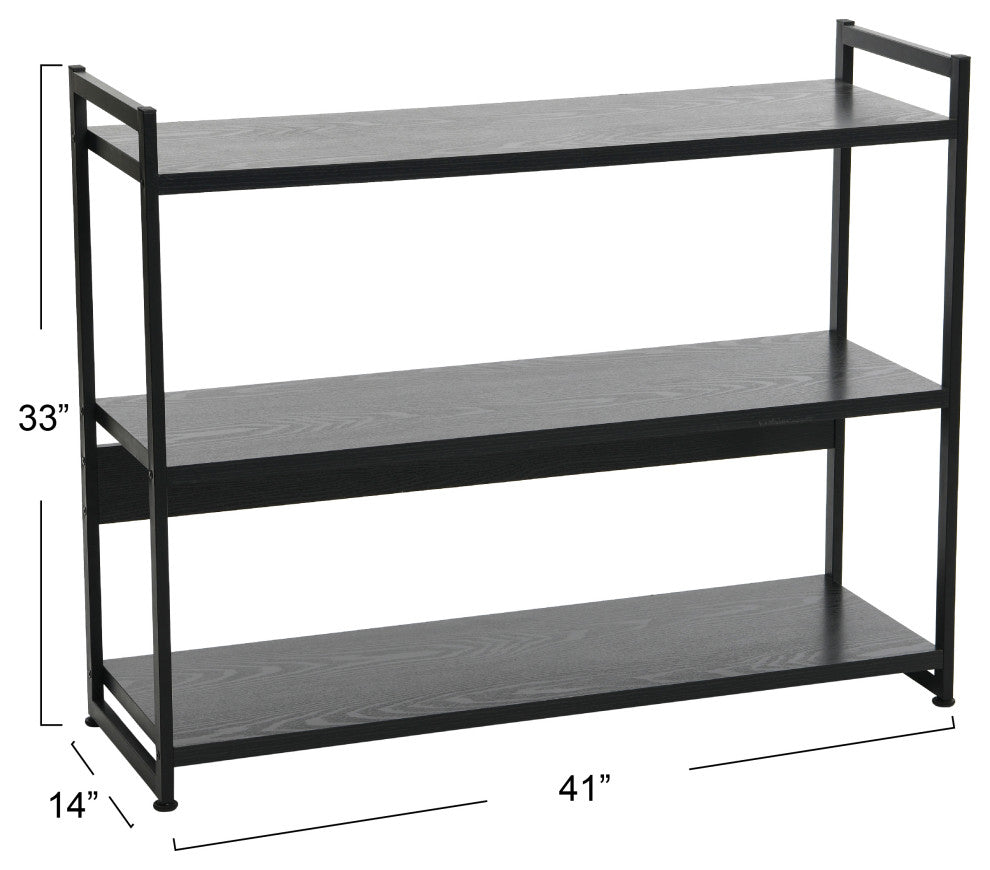 Jamestown Wide 3 Shelf Open Storage Bookshelf Black Oak Wood Grain, Bl