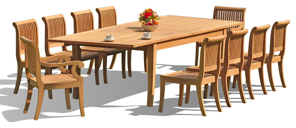 11-Piece Set, 122" X-Large Rect Table, 10 Giva Chairs, Sunbrella Cushion, Black