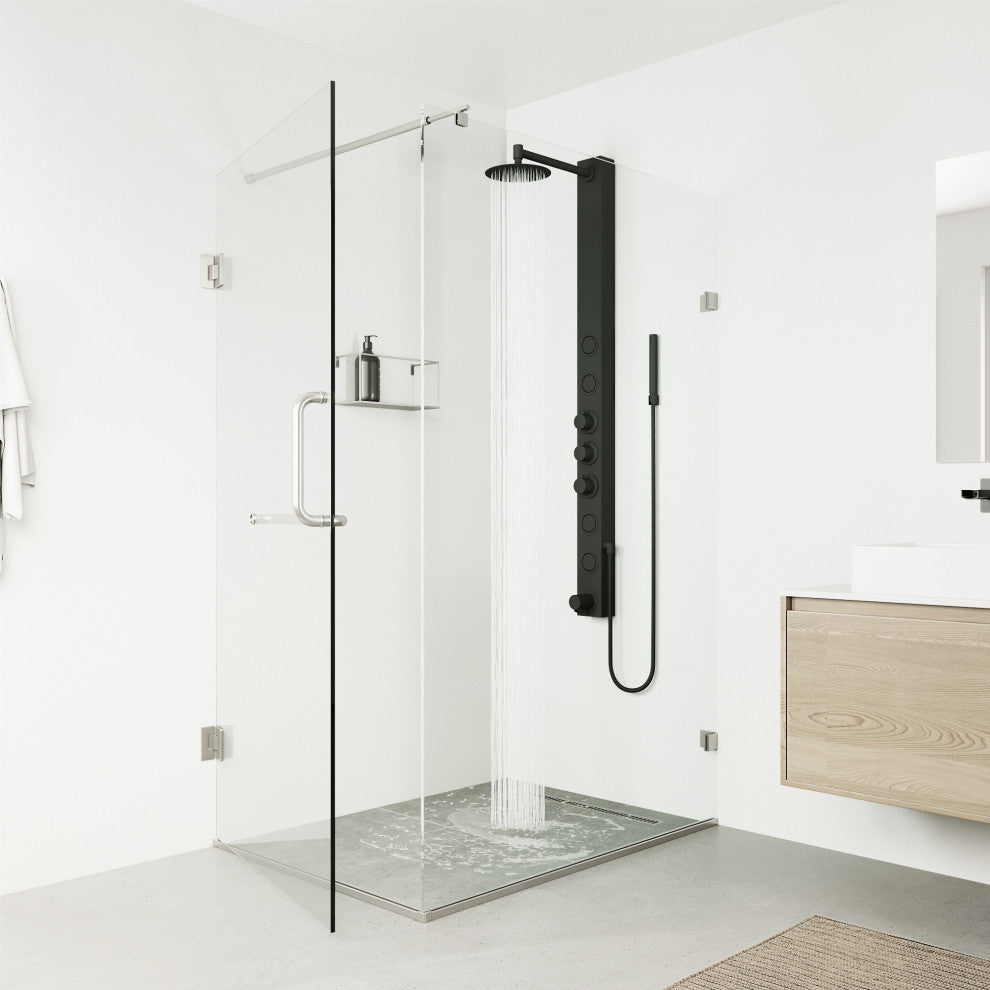 Bowery 58" H x 4" W 4-Jet Shower Panel with Round Shower Head and Tub Filler, Matte Black
