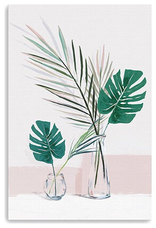 48" Pretty Green Foliage Leaves Pink Canvas Wall Art