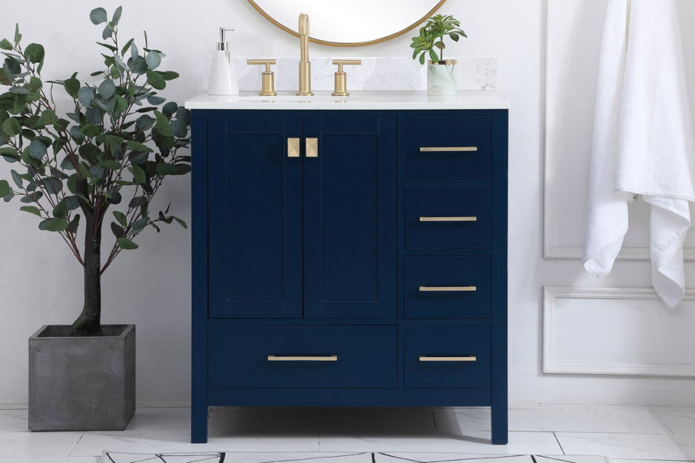 Iris 32" Single Bathroom Vanity, Blue With Backsplash